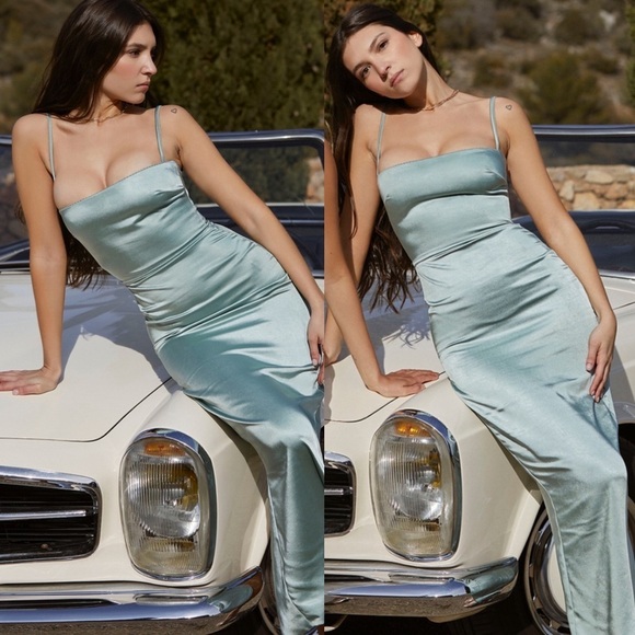 HOUSE OF CB 'Costanza' Light Jade Maxi Dress blue NWOT size L‎ - Picture 1 of 17